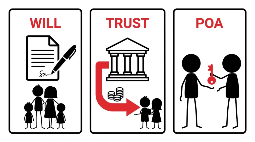 Estate planning documents including wills, trusts, and power of attorney